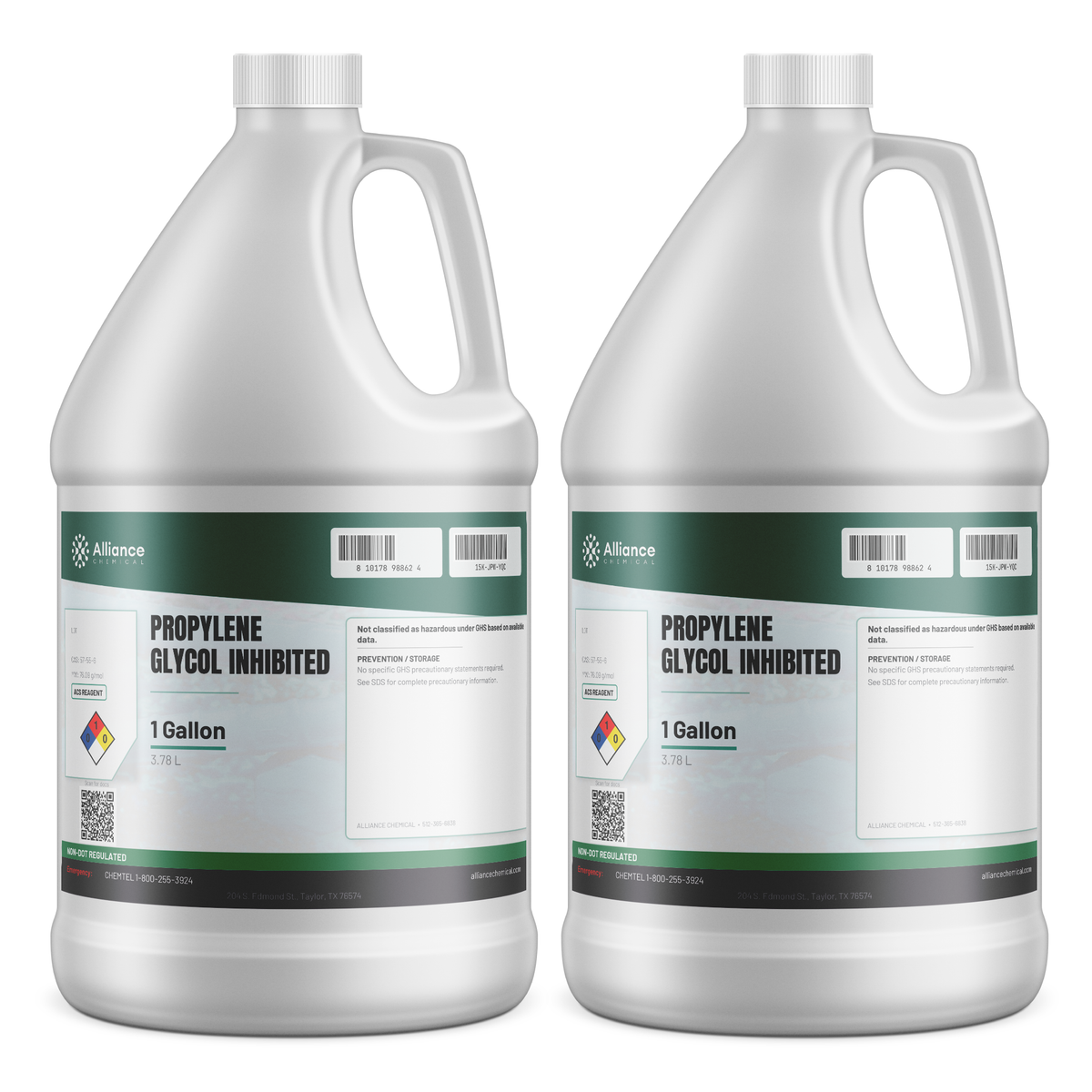 Propylene Glycol Inhibited ACS Grade in two 1-gallon plastic jugs, Alliance Chemical