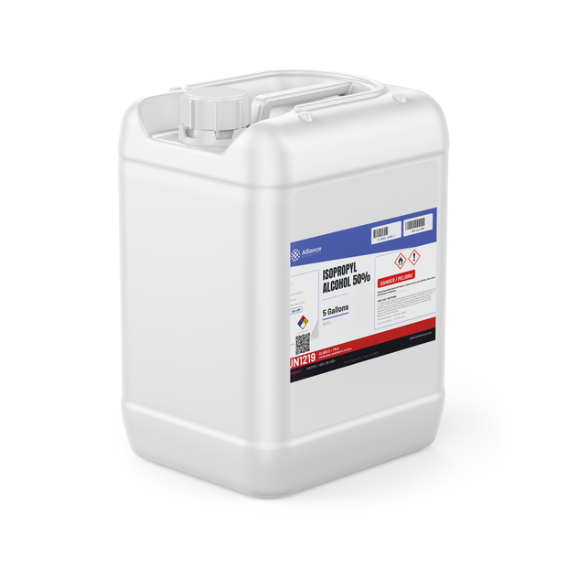 Isopropyl Alcohol 50% USP Grade in a 5-gallon plastic jerry can from Alliance Chemical
