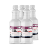 Sulfuric Acid 30% in four 1-quart plastic bottles from Alliance Chemical for pH neutralization and metal etching