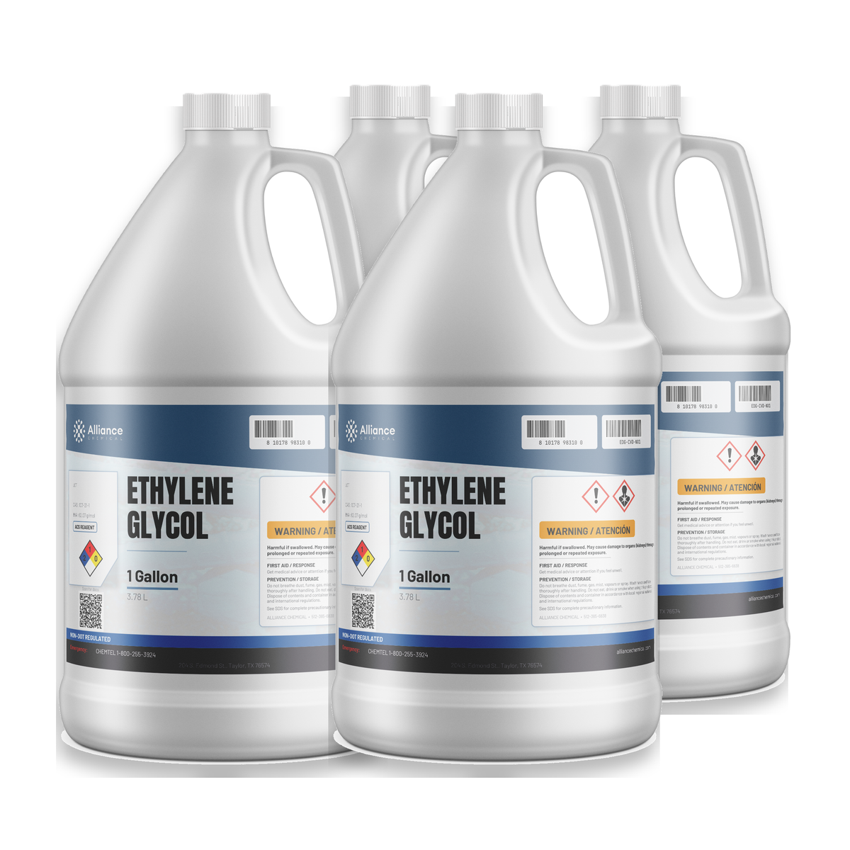 Ethylene Glycol ACS Reagent Grade in a case of four 1-gallon plastic jugs, Alliance Chemical