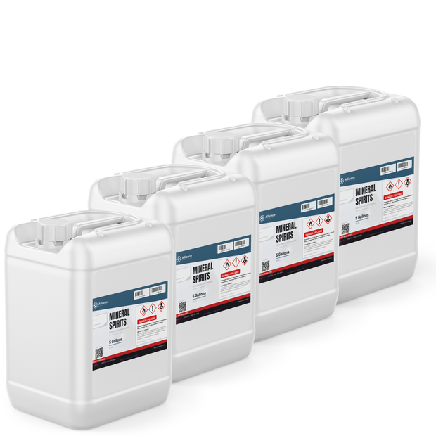 Technical grade mineral spirits in four 5-gallon pails, Alliance Chemical for paint thinning and parts degreasing
