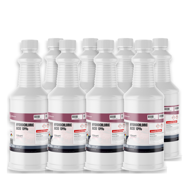 Hydrochloric Acid 10% Technical Grade in eight 1-quart plastic bottles by Alliance Chemical