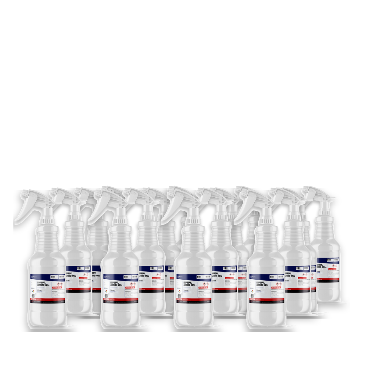 Isopropyl Alcohol 99% Technical Grade in sixteen 1-quart spray bottles for electronics cleaning, Alliance Chemical
