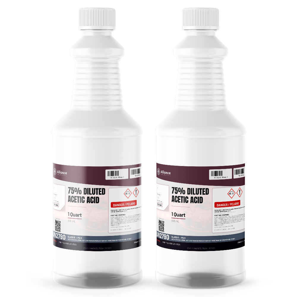 75% Diluted Acetic Acid Food Grade in two 1-quart bottles, Alliance Chemical for textile processing and dye bath pH control