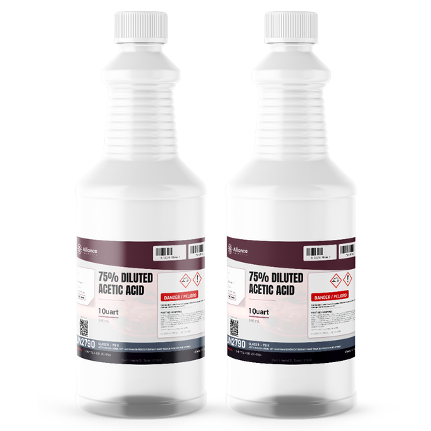 75% Diluted Acetic Acid Food Grade in two 1-quart bottles, Alliance Chemical for textile processing and dye bath pH control