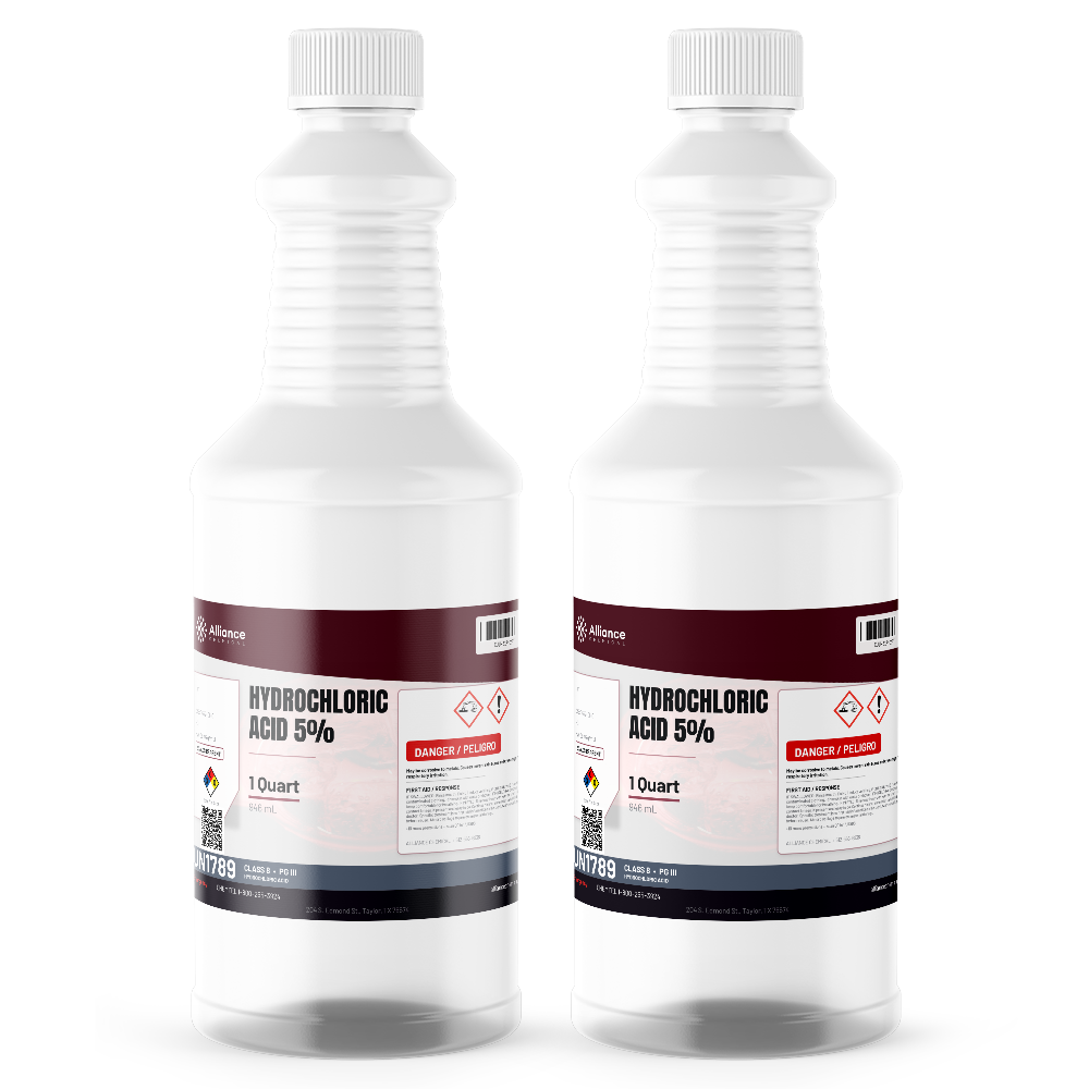 Hydrochloric Acid 5% ACS Reagent Grade, two 1-quart plastic bottles, Alliance Chemical