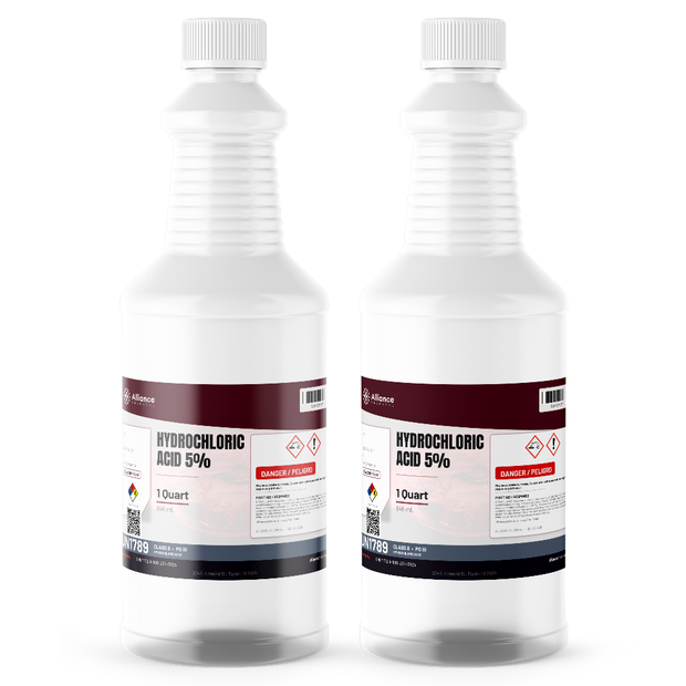 Hydrochloric Acid 5% ACS Reagent Grade, two 1-quart plastic bottles, Alliance Chemical