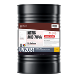 Nitric Acid 70% Technical Grade packaged in a 55-gallon black steel drum from Alliance Chemical