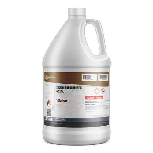 Sodium Hypochlorite 5.25% Water Treatment Grade 1-gallon plastic jug, Alliance Chemical for wastewater management