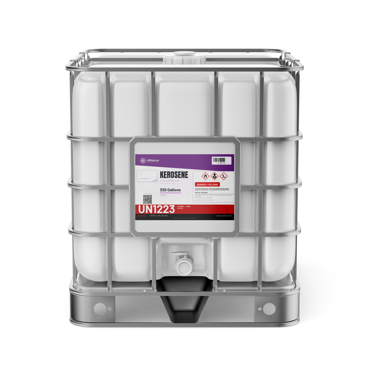 K1 clean burning kerosene in a 330-gallon IBC tote from Alliance Chemical for space heaters and degreasing