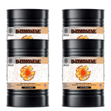 220-gallon (4x55-gal drums) D-Limonene USP-grade citrus solvent, biodegradable and non-toxic, in black industrial drums