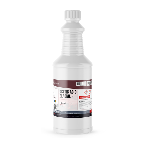 Acetic acid glacial food grade, 1-quart plastic bottle, Alliance Chemical, for food processing and pH regulation