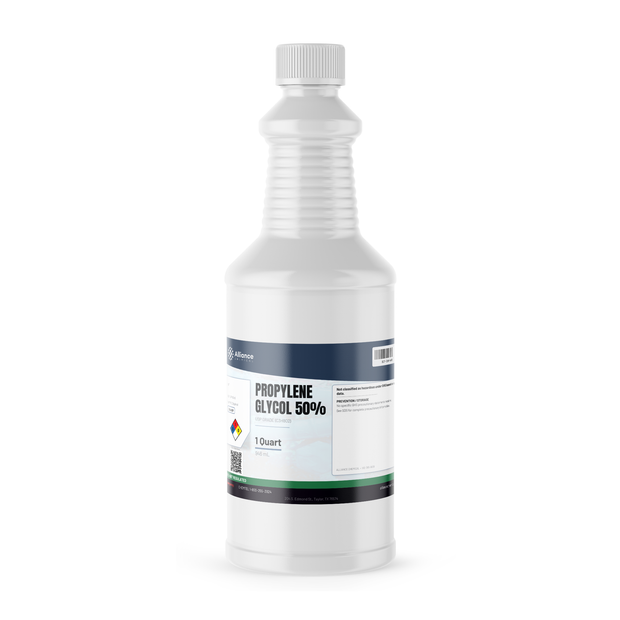 Propylene Glycol 50% USP Grade in a 1-quart white plastic bottle, Alliance Chemical