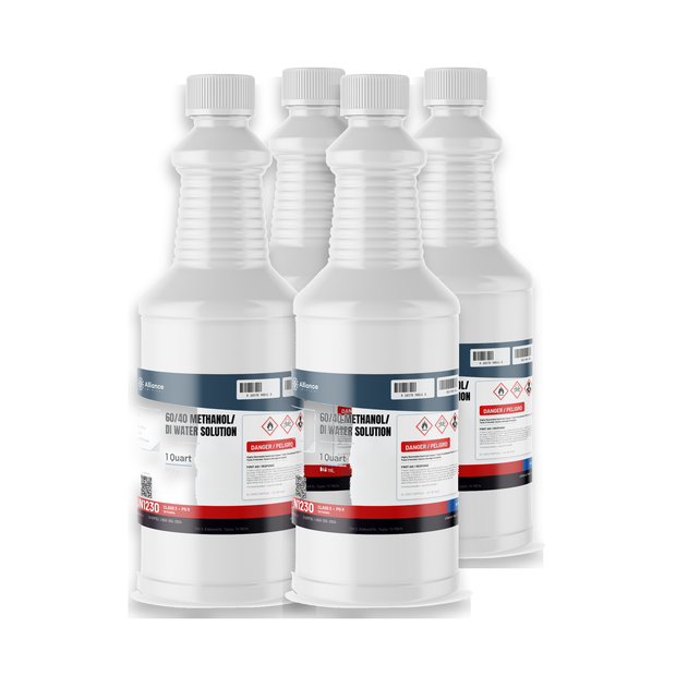 60/40 Methanol/DI Water Solution, Technical Grade, four 1-quart plastic bottles, Alliance Chemical
