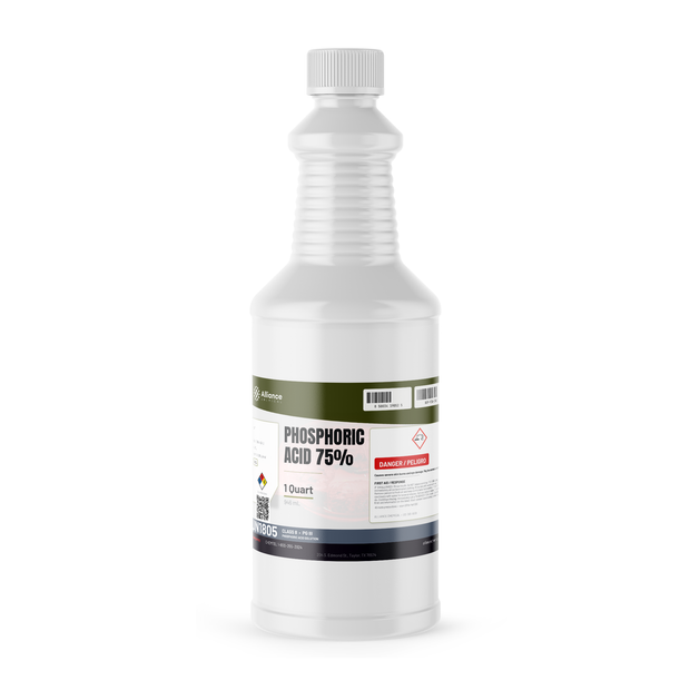 Phosphoric Acid 75% Technical Grade in a 1-quart plastic bottle, Alliance Chemical, for rust conversion and steel surface treatment