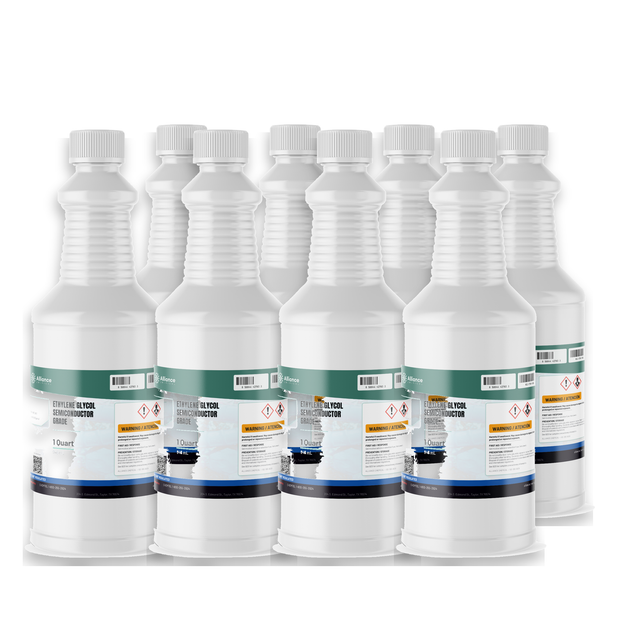 Ethylene Glycol Semiconductor Grade in eight 1-quart white plastic bottles from Alliance Chemical