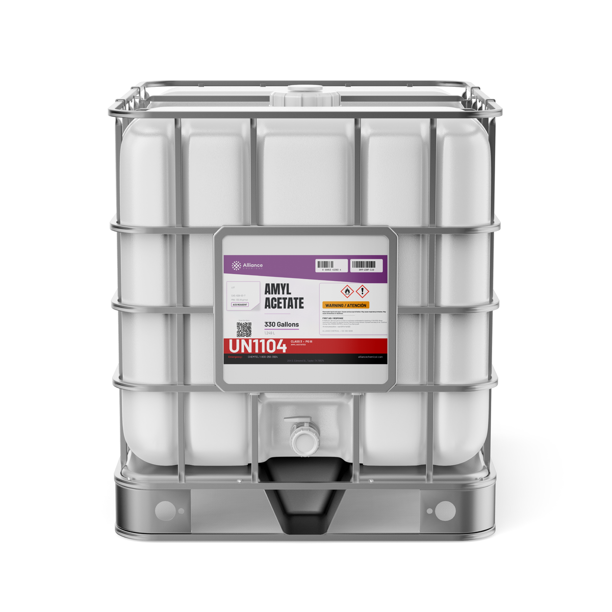 Amyl Acetate ACS Grade in a 330-gallon IBC tote from Alliance Chemical for industrial coatings and extraction