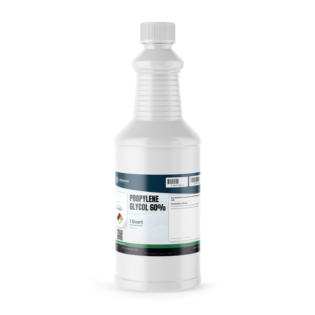 Propylene Glycol 60% Technical Grade, 1-quart white plastic bottle with screw cap, Alliance Chemical