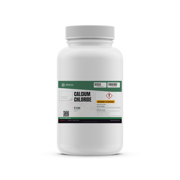 Calcium Chloride Technical Grade in a 2 lb white plastic bottle from Alliance Chemical
