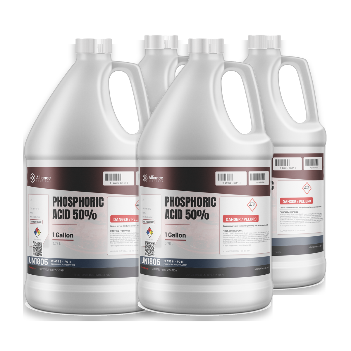 Phosphoric Acid 50% Food Grade case of four 1-gallon plastic jugs from Alliance Chemical