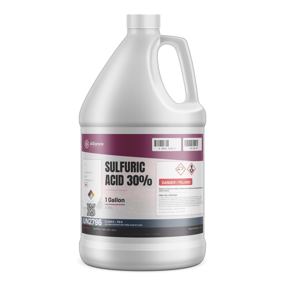 Sulfuric Acid 30% Technical Grade 1-gallon plastic jug, Alliance Chemical for pH neutralization