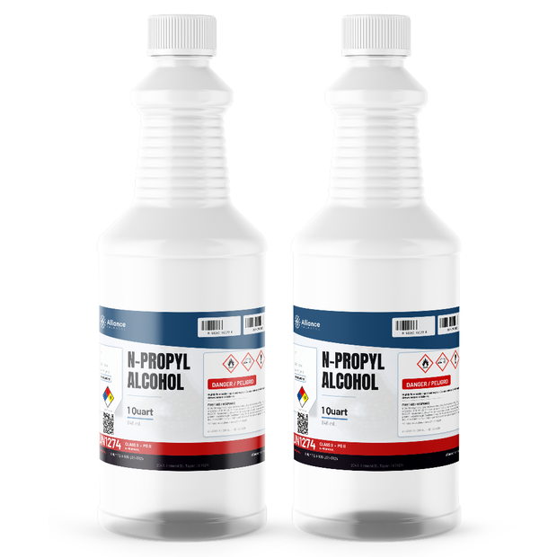 N-Propyl Alcohol ACS Grade in two 1-quart plastic bottles, Alliance Chemical for analytical chemistry and reagent preparation