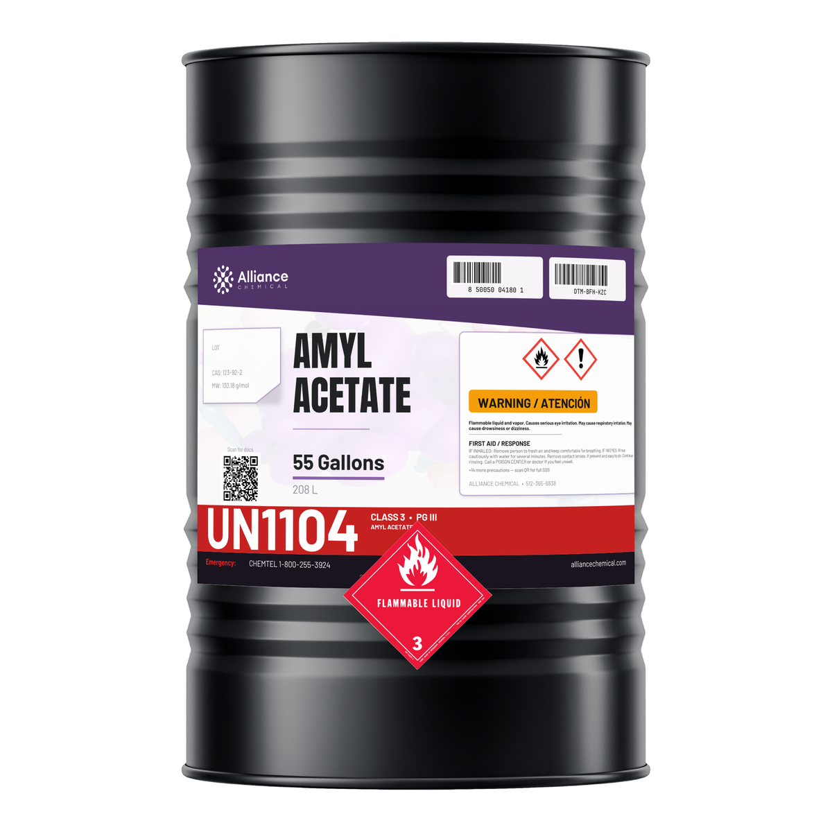 Amyl Acetate Technical Grade in a 55-gallon drum from Alliance Chemical for lacquers and industrial coatings