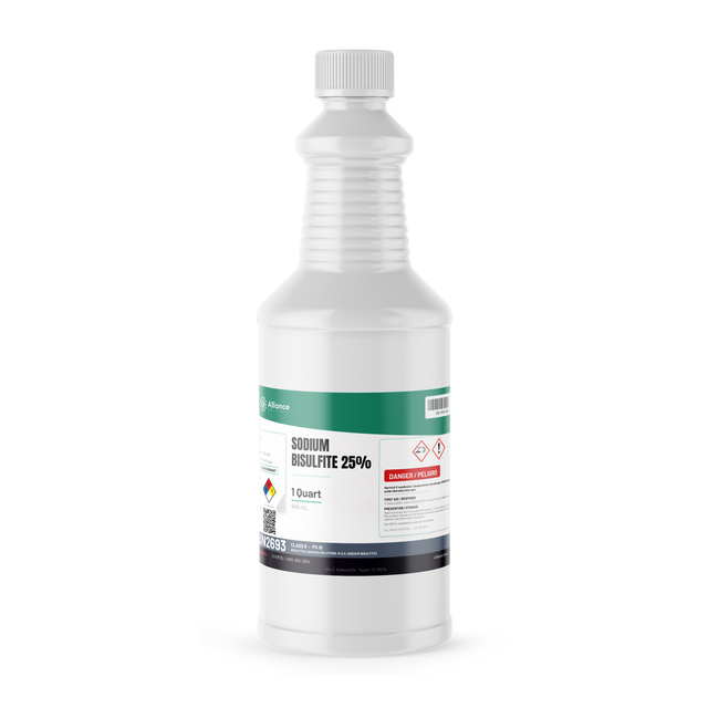 Sodium Bisulfite 25% ACS Reagent Grade in a 1-quart plastic bottle from Alliance Chemical