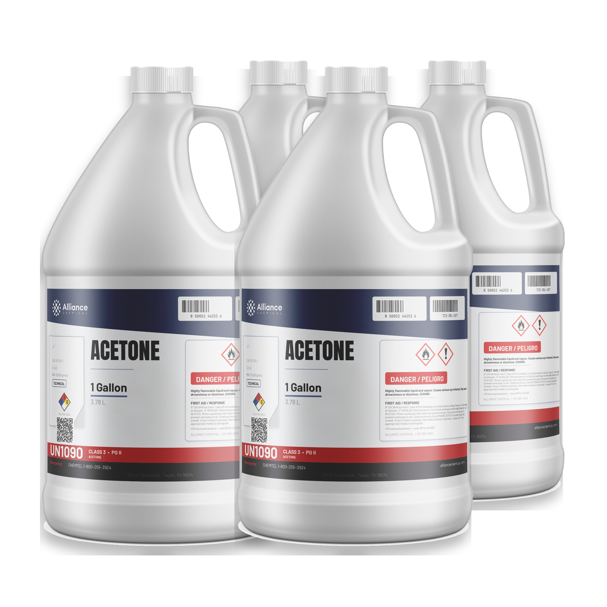Acetone Technical Grade, case of four 1-gallon plastic jugs, Alliance Chemical for metal degreasing