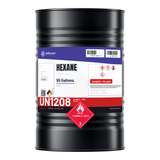 Hexane Technical Grade in a 55-gallon drum from Alliance Chemical, used for vegetable oil extraction and solvent formulation