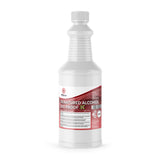 1-quart plastic bottle of 200-proof denatured alcohol 3C with NFPA hazard label, white ribbed container, red warning label