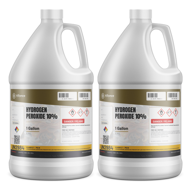 Hydrogen Peroxide 10% Technical Grade, two 1-gallon jugs, Alliance Chemical for textile bleaching