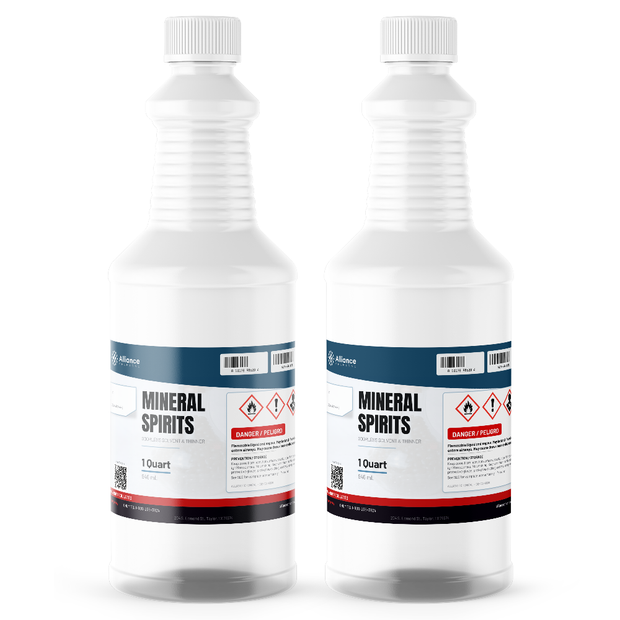 Mineral Spirits technical grade, two 1-quart plastic bottles for paint thinning and parts degreasing, Alliance Chemical
