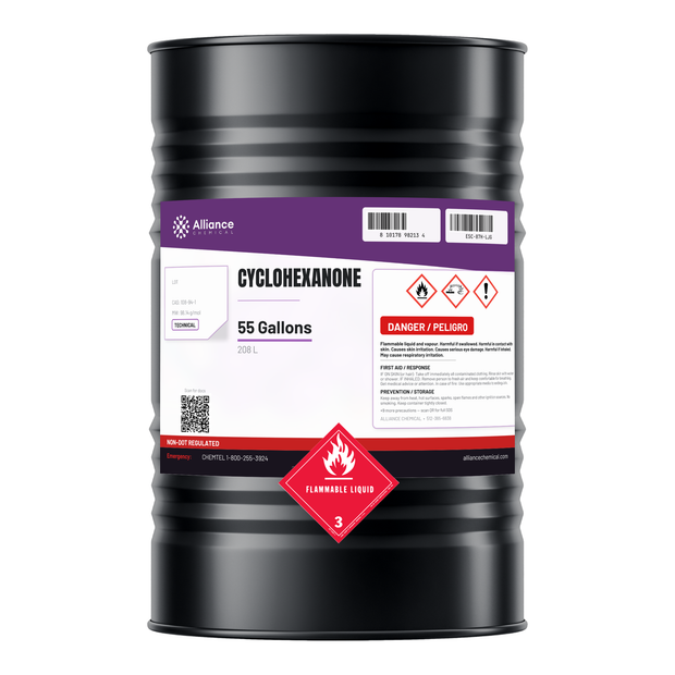 Cyclohexanone Technical Grade 55-gallon drum for nylon synthesis and resin solvents, Alliance Chemical