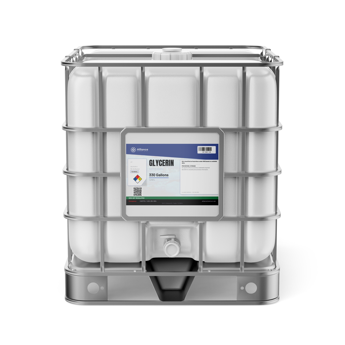 Glycerin Technical Grade in a 330-gallon caged plastic IBC tote from Alliance Chemical