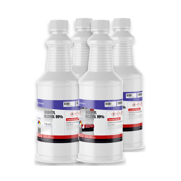 Isobutyl Alcohol 99% ACS Grade in four 1-quart plastic bottles, Alliance Chemical
