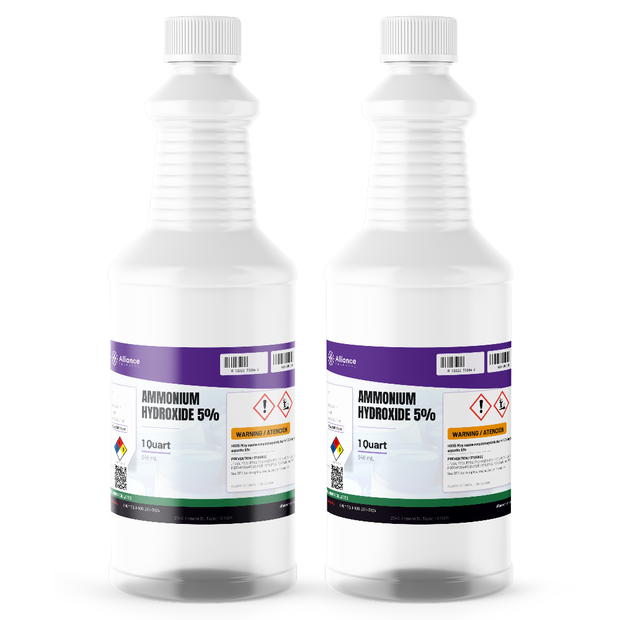 Ammonium Hydroxide 5% ACS Grade in two 1-quart plastic bottles, Alliance Chemical