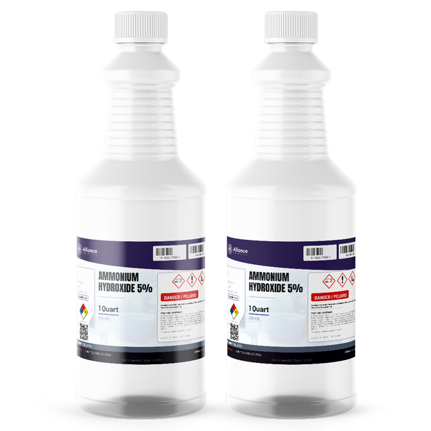 Ammonium Hydroxide 5% ACS Grade packaged in two 1-quart plastic bottles, Alliance Chemical