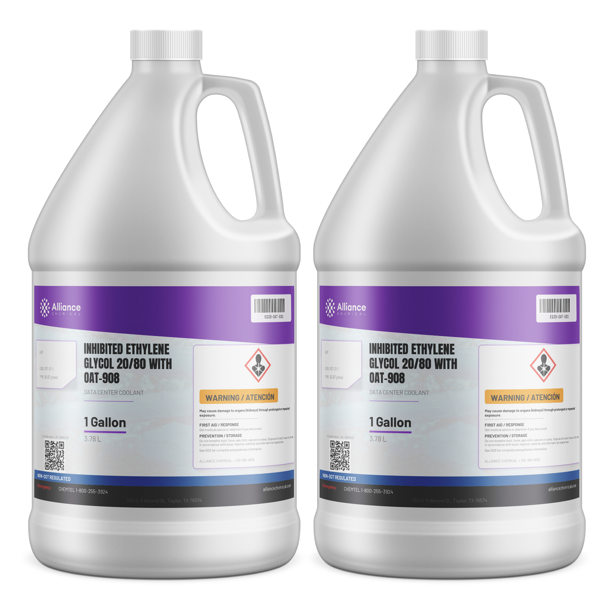 Inhibited Ethylene Glycol 20/80 (20% EG) OAT-908 data center coolant, two 1-gallon jugs - Alliance Chemical