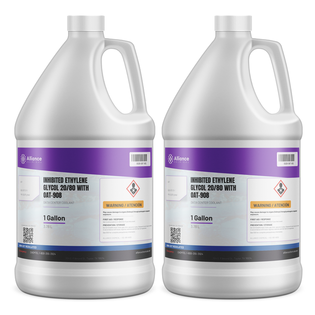 Inhibited Ethylene Glycol 20/80 (20% EG) OAT-908 data center coolant, two 1-gallon jugs - Alliance Chemical
