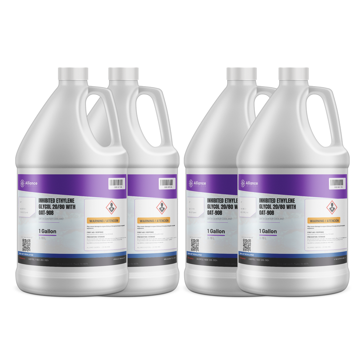 Inhibited Ethylene Glycol 20/80 (20% EG) OAT-908 data center coolant, 4-gallon case of 1-gallon jugs - Alliance Chemical