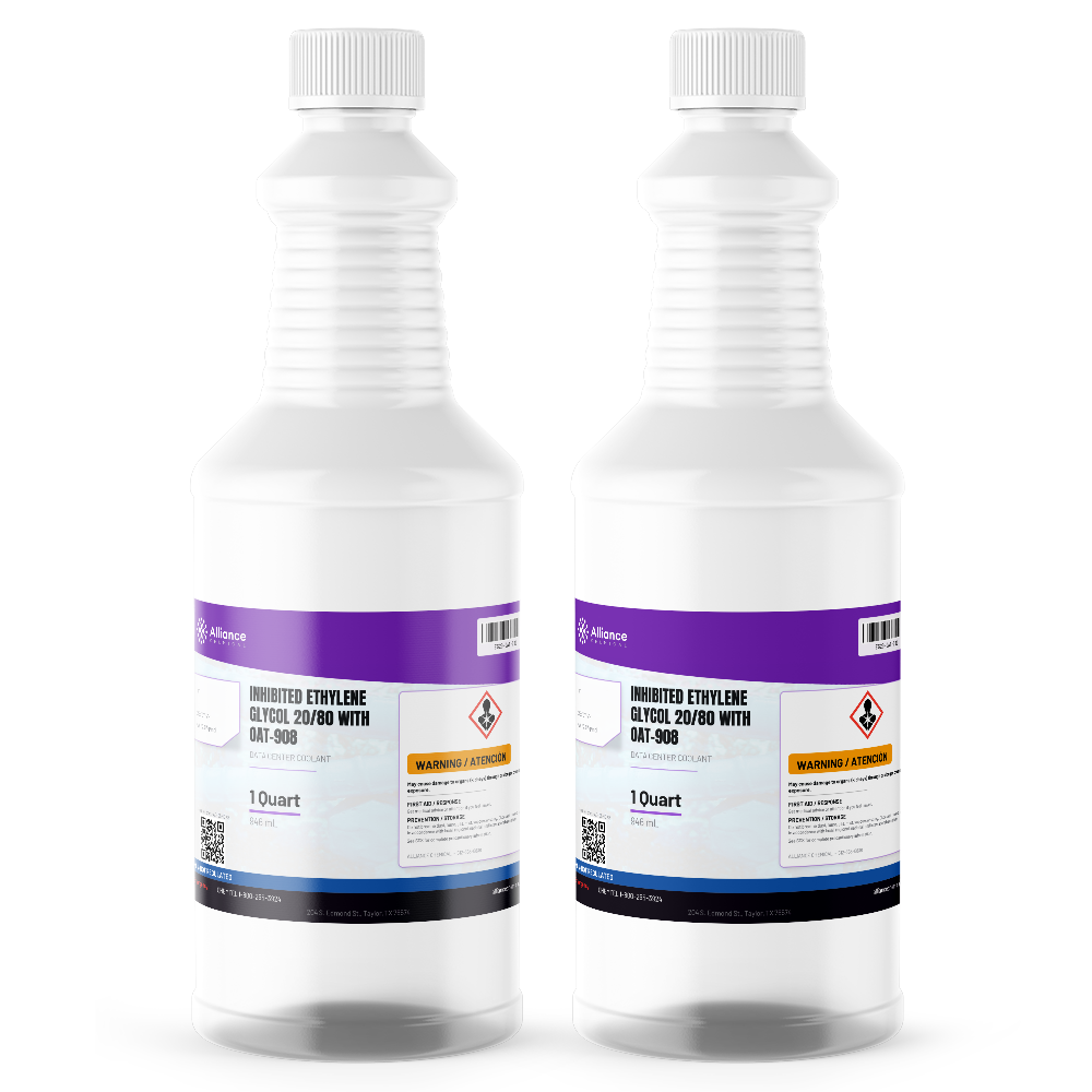 Inhibited Ethylene Glycol 20/80 (20% EG) OAT-908 data center coolant, two 1-quart bottles - Alliance Chemical