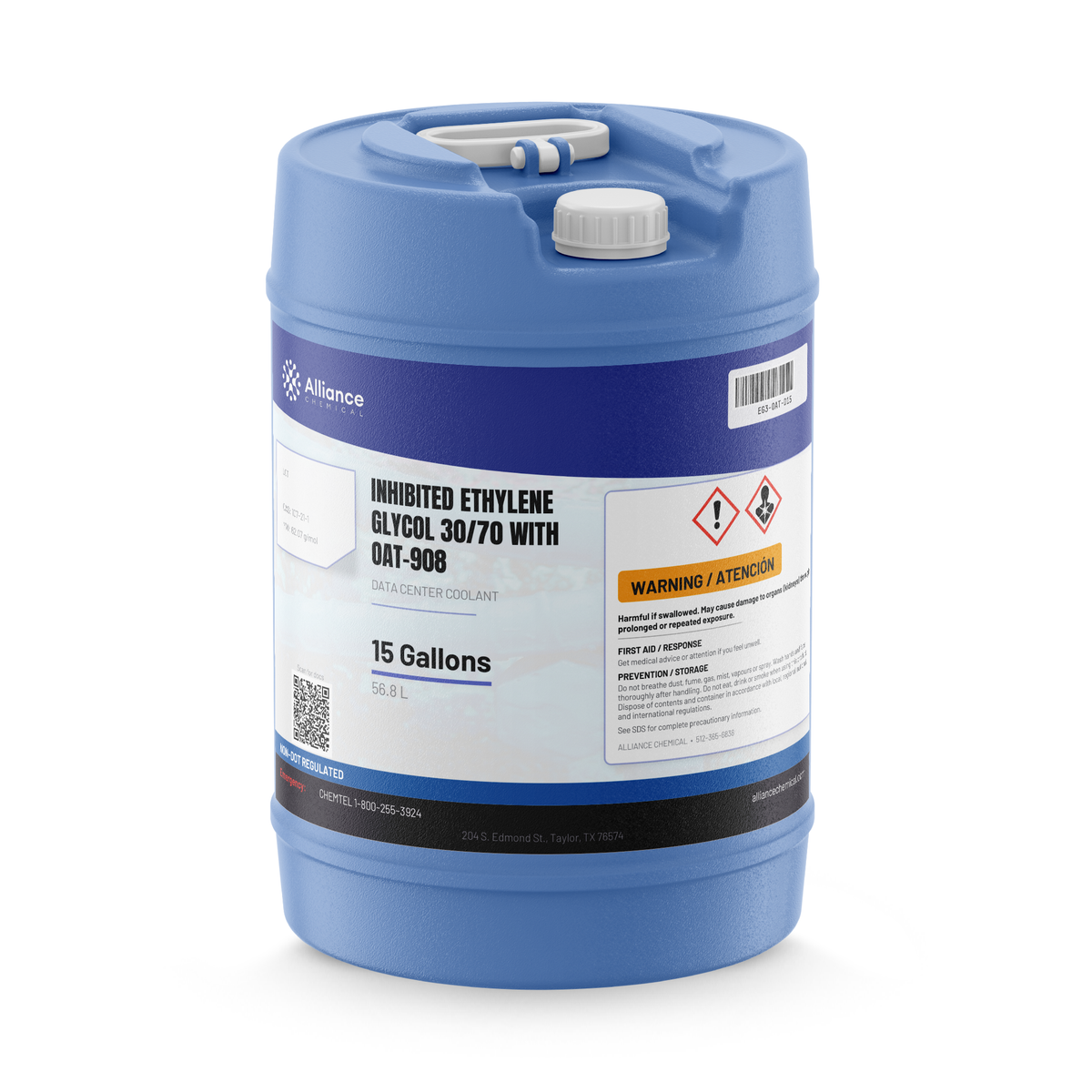 Inhibited 30/70 ethylene glycol data center coolant in a 15-gallon carboy, Alliance Chemical