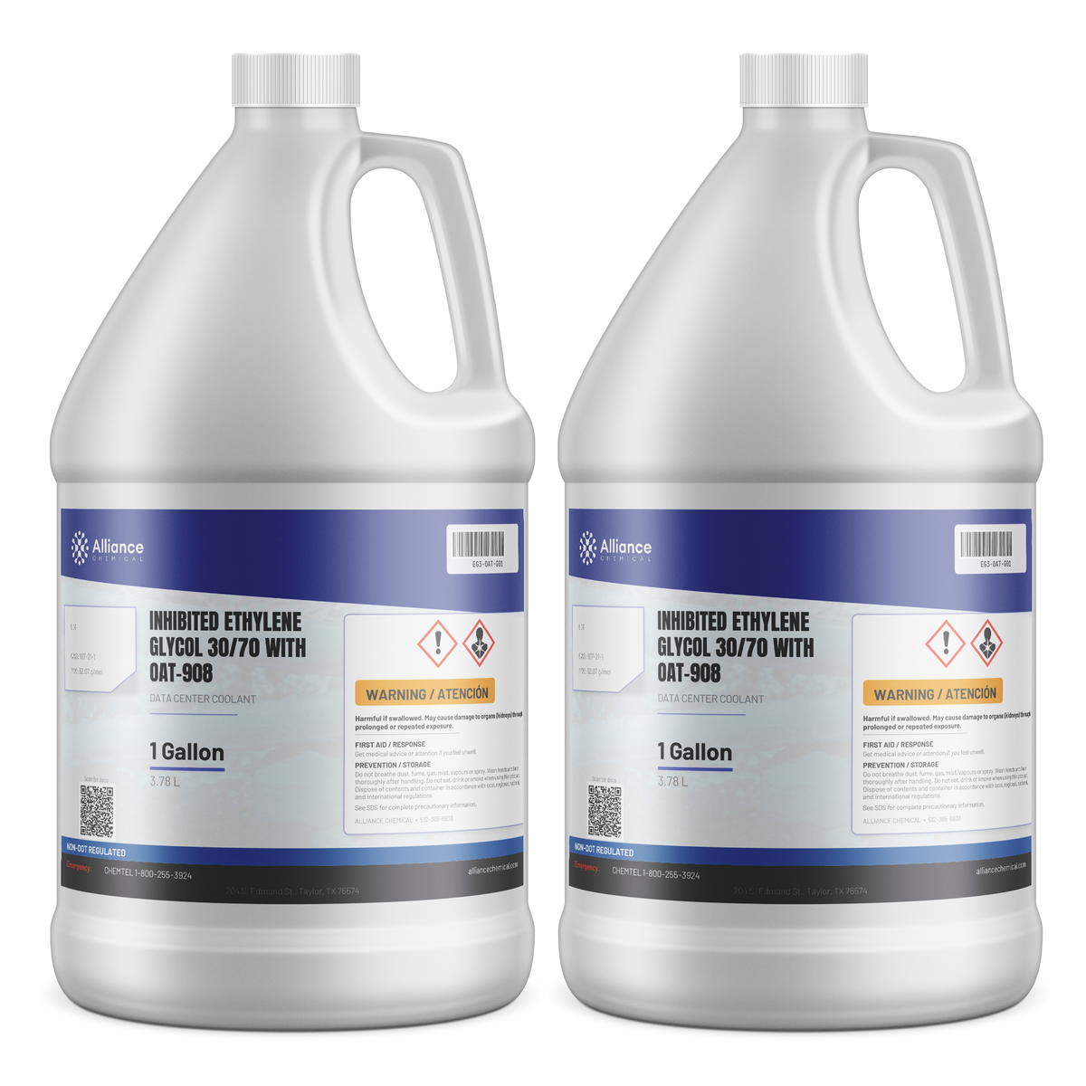 Inhibited Ethylene Glycol 30/70 data center coolant in two 1-gallon plastic jugs, Alliance Chemical