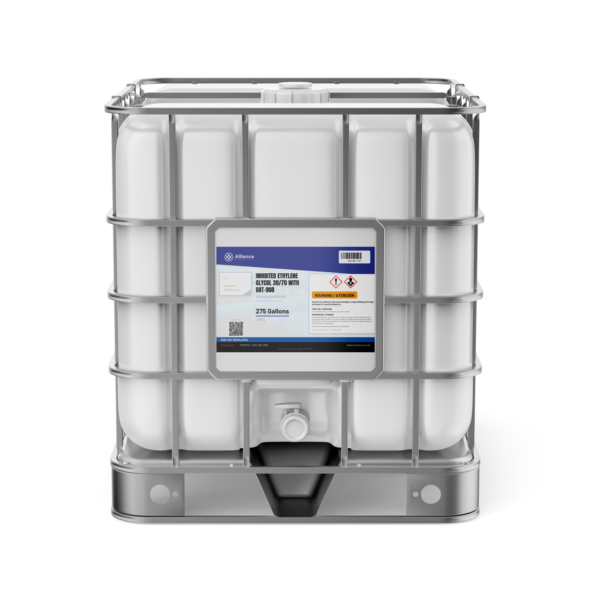 Inhibited Ethylene Glycol 30/70 in a 275-gallon IBC tote for data center cooling, Alliance Chemical