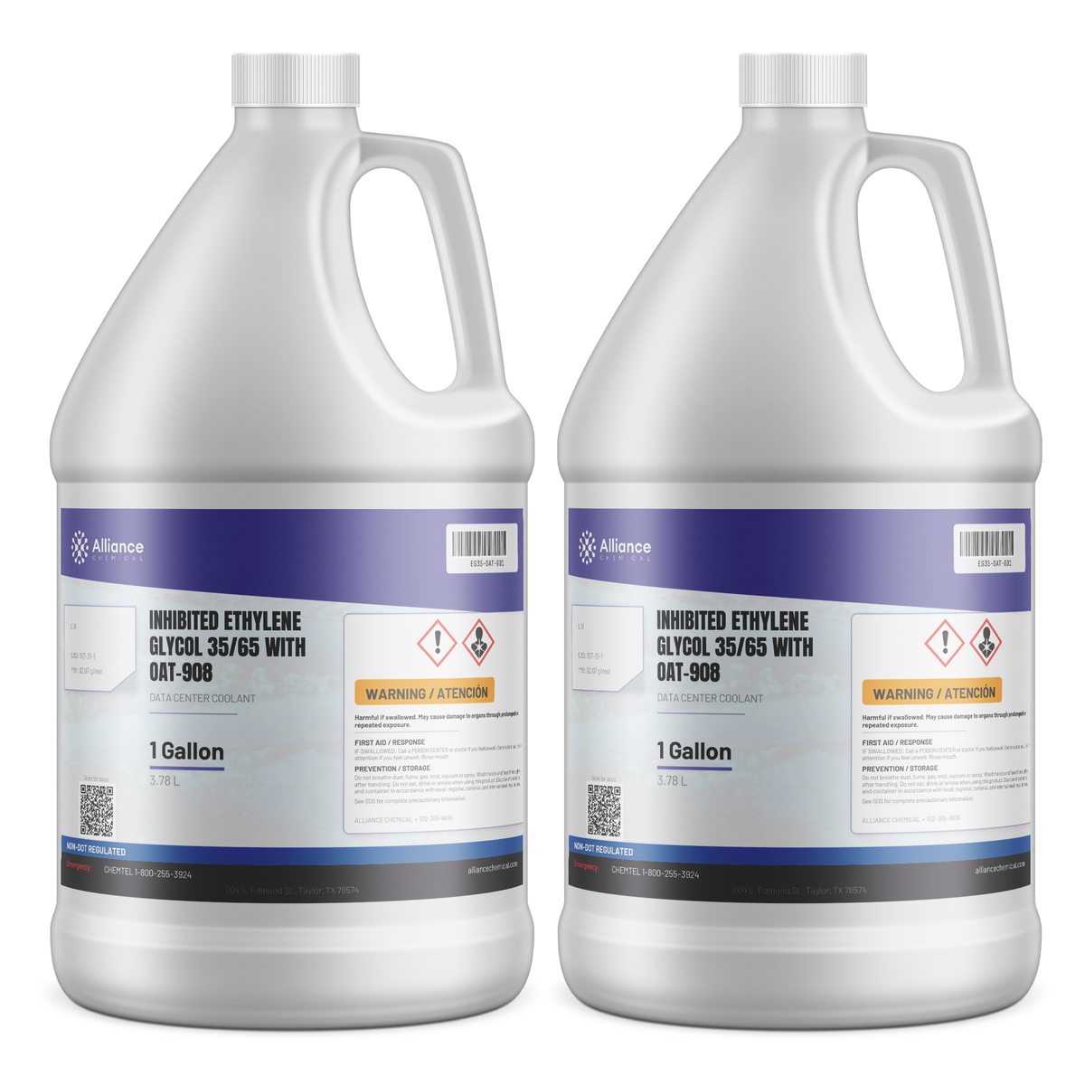 Inhibited ethylene glycol 35/65 in two 1-gallon plastic jugs for data center cooling, Alliance Chemical