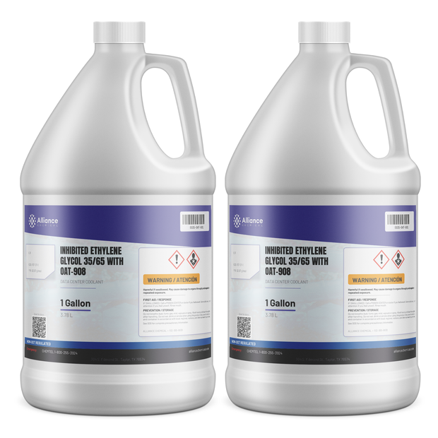 Inhibited ethylene glycol 35/65 in two 1-gallon plastic jugs for data center cooling, Alliance Chemical