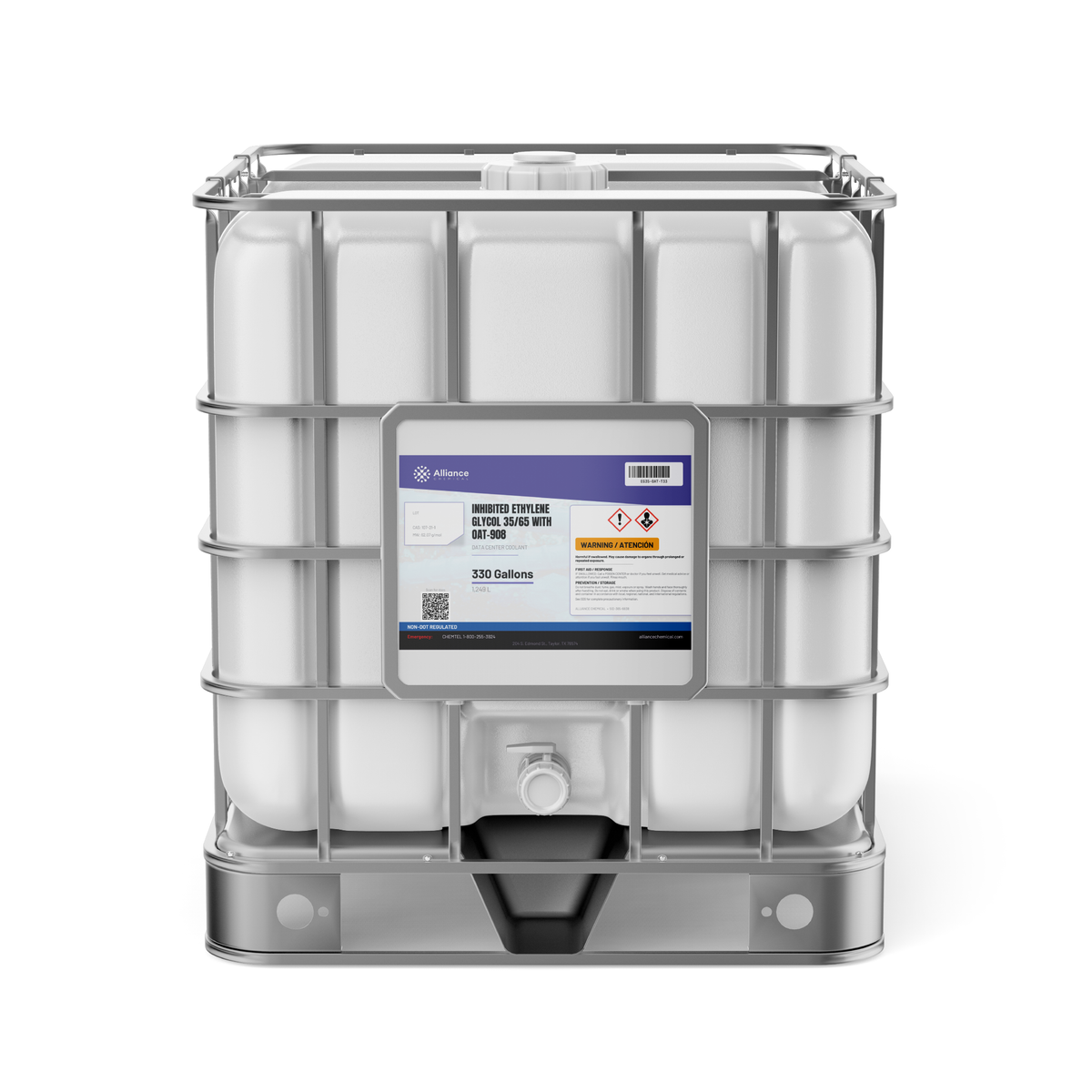 Inhibited ethylene glycol 35/65 in a 330-gallon caged IBC tote for data center cooling, Alliance Chemical