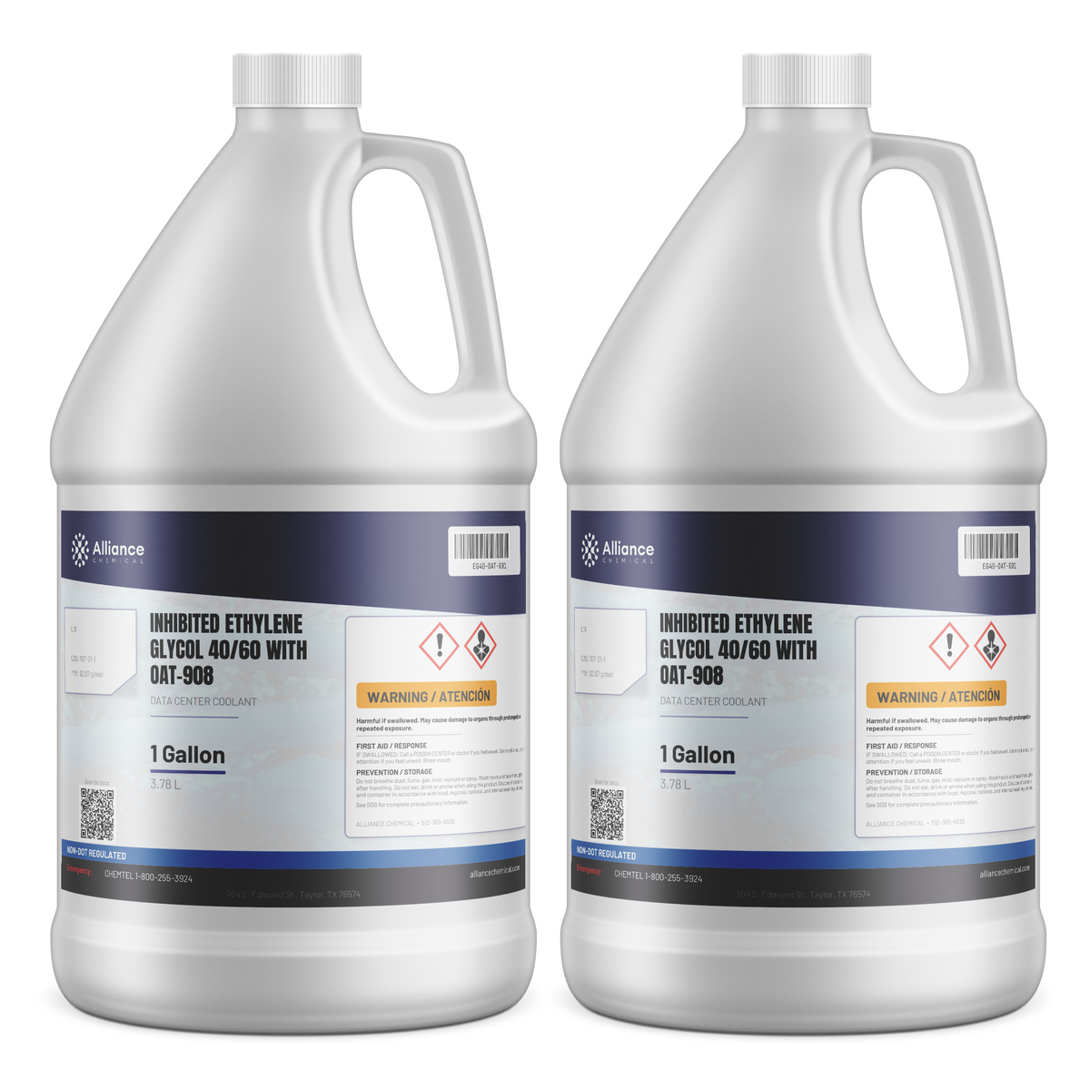 Inhibited Ethylene Glycol 40/60 data center coolant in two 1-gallon plastic jugs, Alliance Chemical