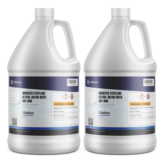 Inhibited Ethylene Glycol 40/60 data center coolant in two 1-gallon plastic jugs, Alliance Chemical